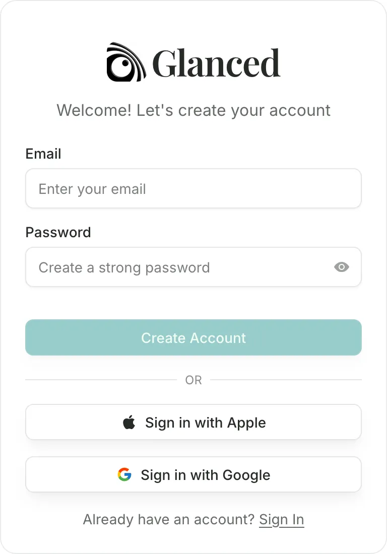 Sign up to Glanced
